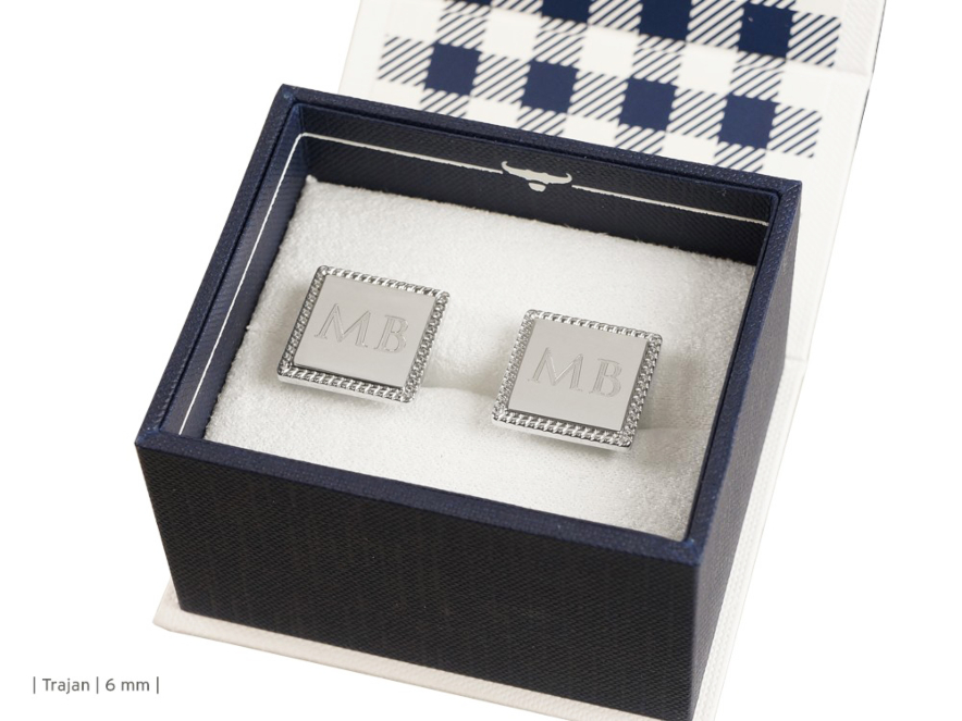 Engraved Cufflinks Ox & Bull 925 Sterling Silver Rope Border Squareproduct image #2