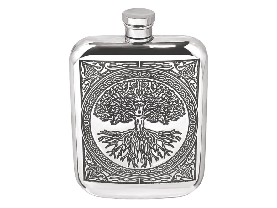 Handmade Hip Flask Pewter Celtic Tree Of Life 6 ozproduct image #1