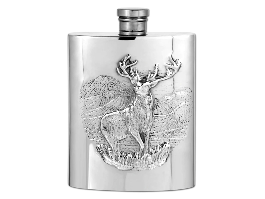 Handmade Hip Flask Pewter Stag Hunting 6 ozproduct image #1