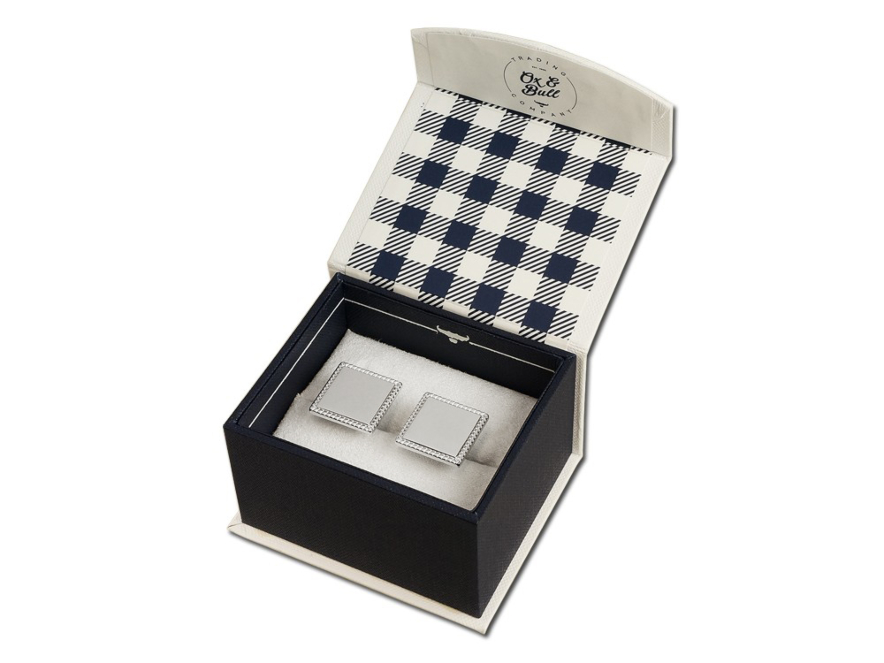 Engraved Cufflinks Ox & Bull 925 Sterling Silver Rope Border Squareproduct image #3