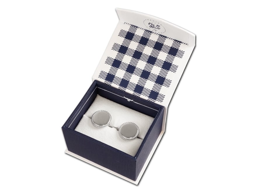Engraved Cufflinks Ox & Bull 925 Sterling Silver Rope Border Roundproduct image #2