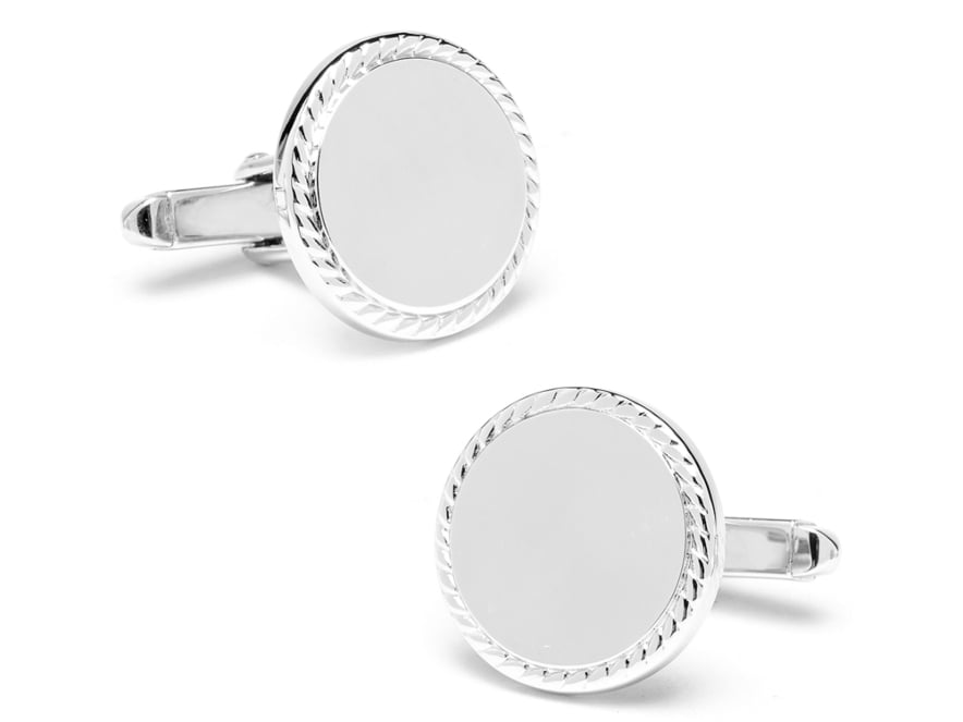Engraved Cufflinks Ox & Bull 925 Sterling Silver Rope Border Roundproduct image #1
