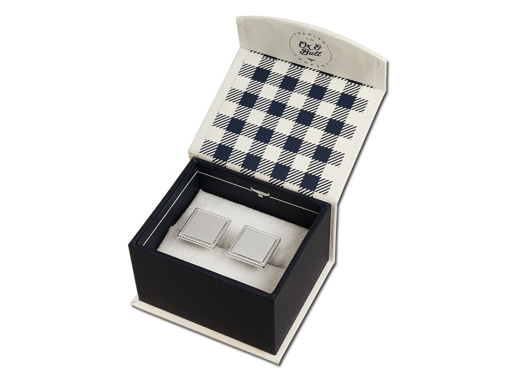 Engraved Cufflinks Ox & Bull 925 Sterling Silver Rope Border Squareproduct zoom image #3