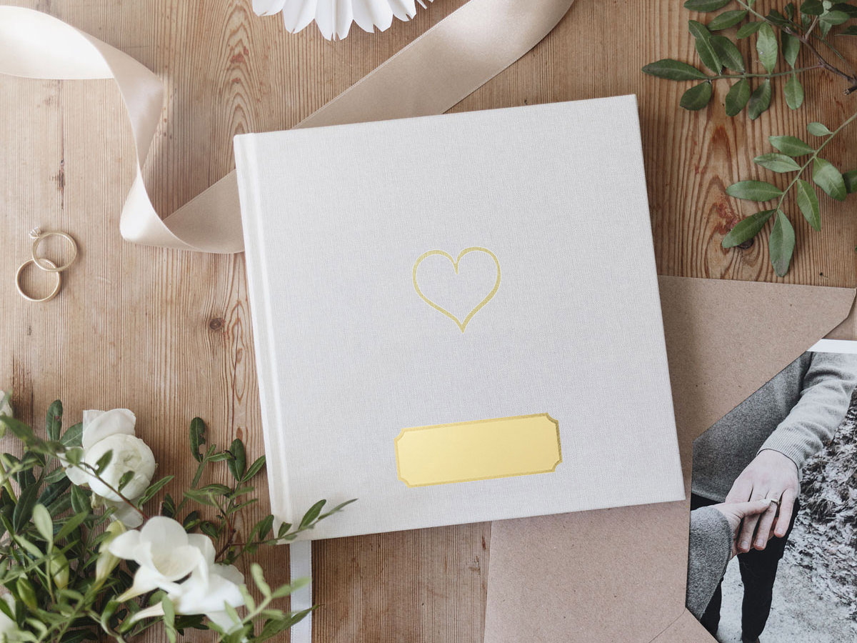 Custom Wedding Guest Book Off White Gold Heartproduct zoom image #3