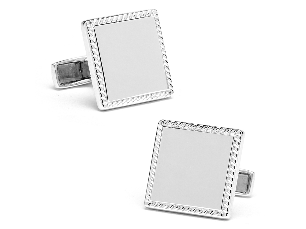 Engraved Cufflinks Ox & Bull 925 Sterling Silver Rope Border Squareproduct zoom image #1